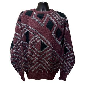 Vtg 80s/90s SEARS MEN’S STORE Geometric Grandpa Sweater~M~Acrylic/Nylon~…